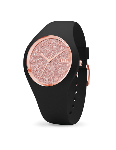 Ice Watch - Montre Silicone Noire & Paillettes Roses Small la colonne vertébrale